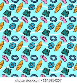 summer doodle colorful seamless pattern