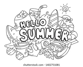 Summer Doodle cute Vector illustration. 
