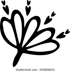 Summer doodle flower. Side view. Inflorescence heart-shaped stamens. Cute park. Vector floral illustration. Decorative natural black line art. Hand drawn clip art for botanical icons, meadow prints. 