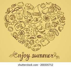 Summer doodle grange card with heart shape