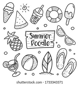 
summer doodle hand drawn sketch style design black and white illustration icon