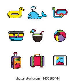 Summer Doodle Icon Set on Isolated White Background