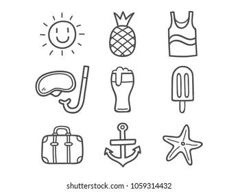 Summer Doodle Icons. Hand Drawn Doodle Icons.