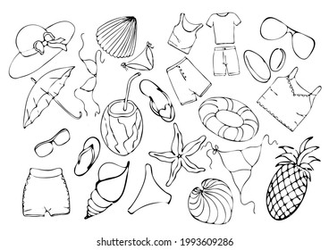 summer doodle icons, sea, vacation, beach