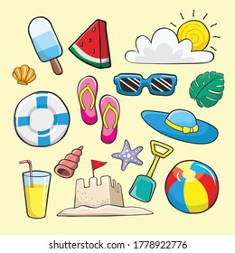 Summer doodle illustration element icons