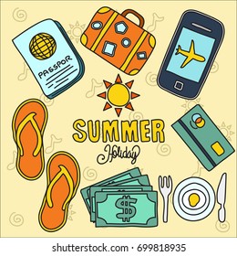 Summer doodle illustration set