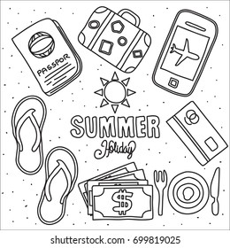 Summer doodle illustration set