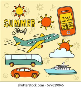 Summer doodle illustration set