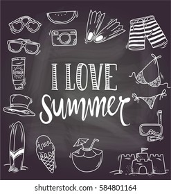 summer doodle isolated isolated on blackboard