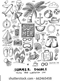 Summer Doodle line vector set