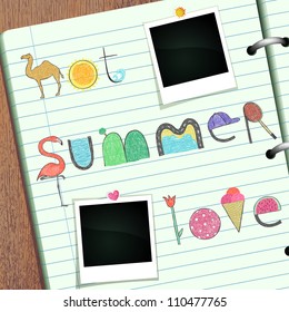 Summer doodle scrapbook banner with space for Your photos. Vector eps10 format.