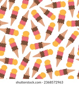 Summer doodle seamless pattern with ice creams