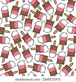 Summer doodle seamless pattern with ice creams