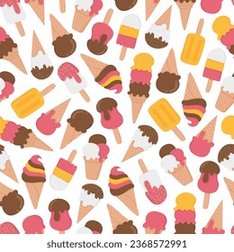 Summer doodle seamless pattern with ice creams