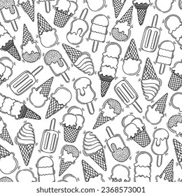 Summer doodle seamless pattern with ice creams