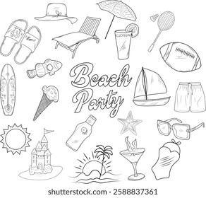 summer doodle set of beach party