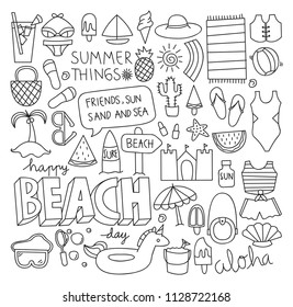summer doodle set vector illustration