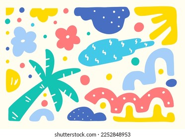 summer doodle shape  colorful background