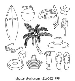 Summer doodle stickers set.  Vector hand drawn summeritems set.