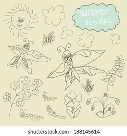 Summer Doodle. In the style of children's hand-drawing.