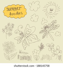 Summer Doodle. In the style of children's hand-drawing.