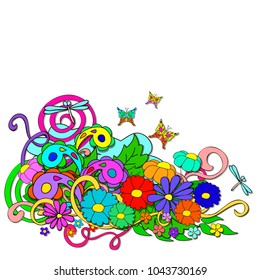 Summer Doodles with flowers and swirl on a white background. Separate Doodle elements for drawing. You can pick and design on their own.