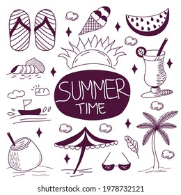 Summer Doodles. Summer Icon Set.