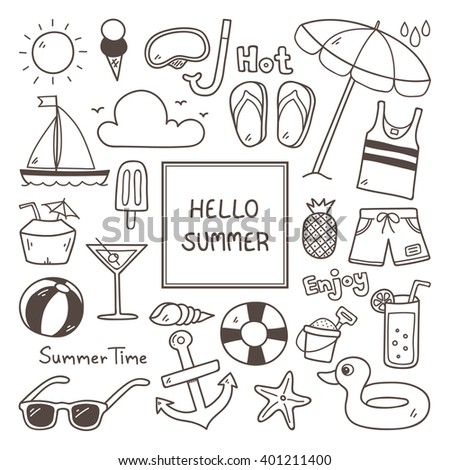Summer Doodles. Summer Icon Set.