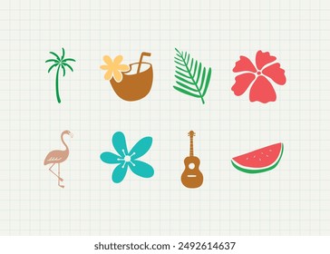Summer doodles icon set. Playfull cartoon icons collection. Vector illustration.
