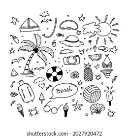Summer Doodles. Summer icon vector in hand drawn style