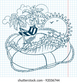Summer doodles with life buoy