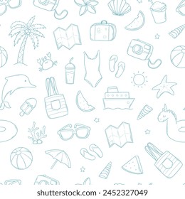 Patrón sin fisuras monocromo de los garabatos del verano para las impresiones textiles, los fondos, el Fondo de pantalla, el papel de envoltura, el embalaje, las páginas de colorear, etc. EPS 10
