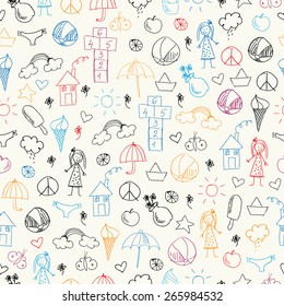 Summer doodles. Seamless pattern