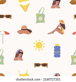 Summer doodles. Seamless pattern. Vacation concept. Vector