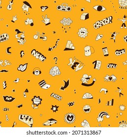 summer doodles seamless vector background, design element