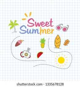 Summer Doodles. Set of summer doodle on white background. Vector illustration eps 10.