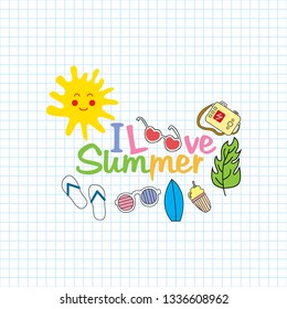 Summer Doodles. Set of summer doodle on white background. Vector illustration eps 10.