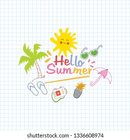 Summer Doodles. Set of summer doodle on white background. Vector illustration eps 10.