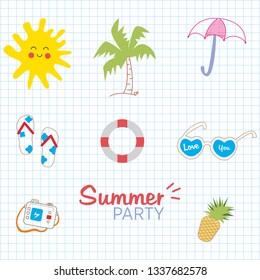 Summer Doodles. Set of summer doodle on white background. Vector illustration eps 10.
