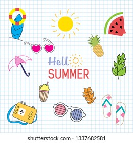 Summer Doodles. Set of summer doodle on white background. Vector illustration eps 10.
