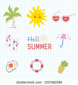Summer Doodles. Set of summer doodle on white background. Vector illustration eps 10.