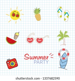 Summer Doodles. Set of summer doodle on white background. Vector illustration eps 10.