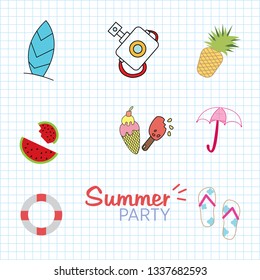 Summer Doodles. Set of summer doodle on white background. Vector illustration eps 10.