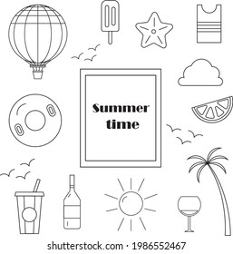 summer doodles set vector illustration line art