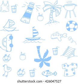 Summer doodles set with white backgrounds for kids