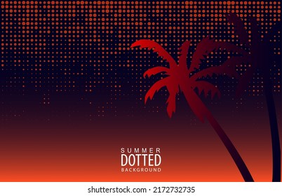 Summer dot background. Colorful tropical with palm tree, space for text, dotted pattern.