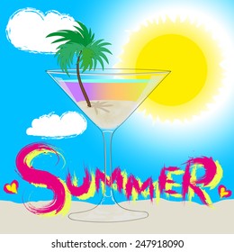 summer drawing with cocktail and an inscription 