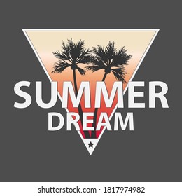 SUMMER DREAM LOGO Handmade Palms trees retro style. Design fashion apparel textured print. T shirt graphic vintage vector illustration badge label logo template.
