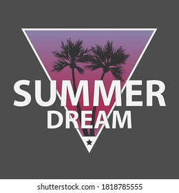 SUMMER DREAM LOGO Handmade Palms trees retro style. Design fashion apparel textured print.