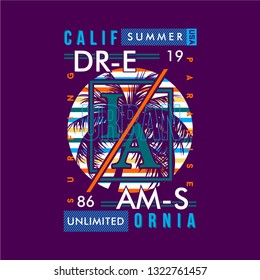 summer dreams california beach graphic typography vector design for printed t shirt